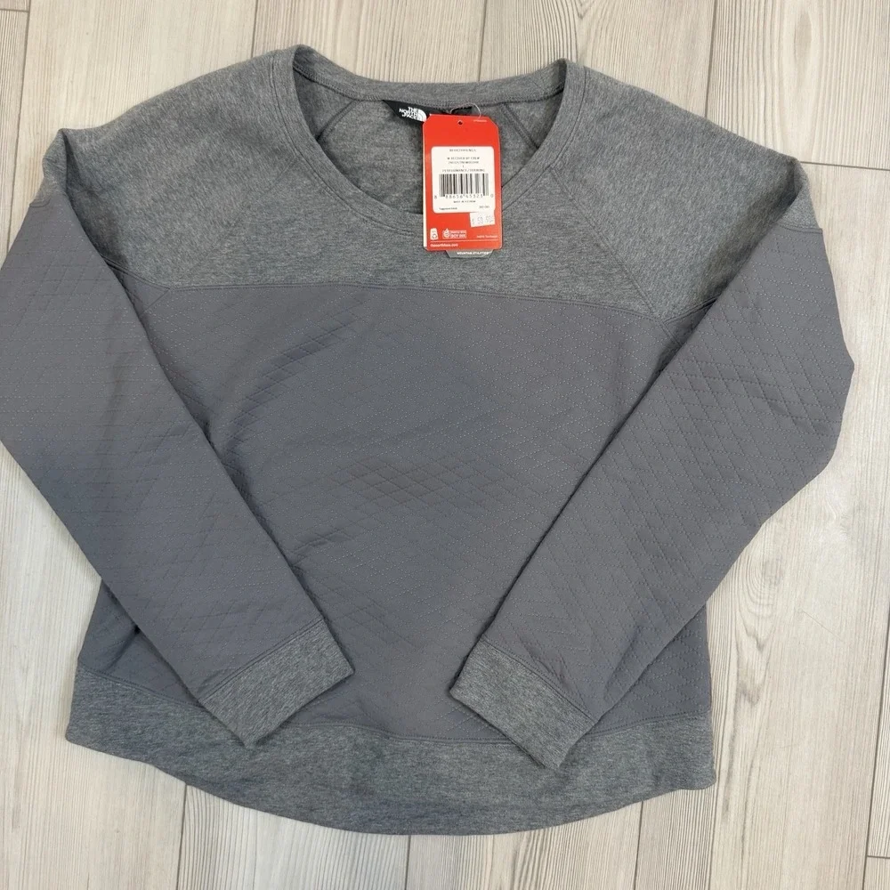 NWT The North Face Womens‎ Large Recover-Up Crew Sweater Sweatshirt Gray Quilted